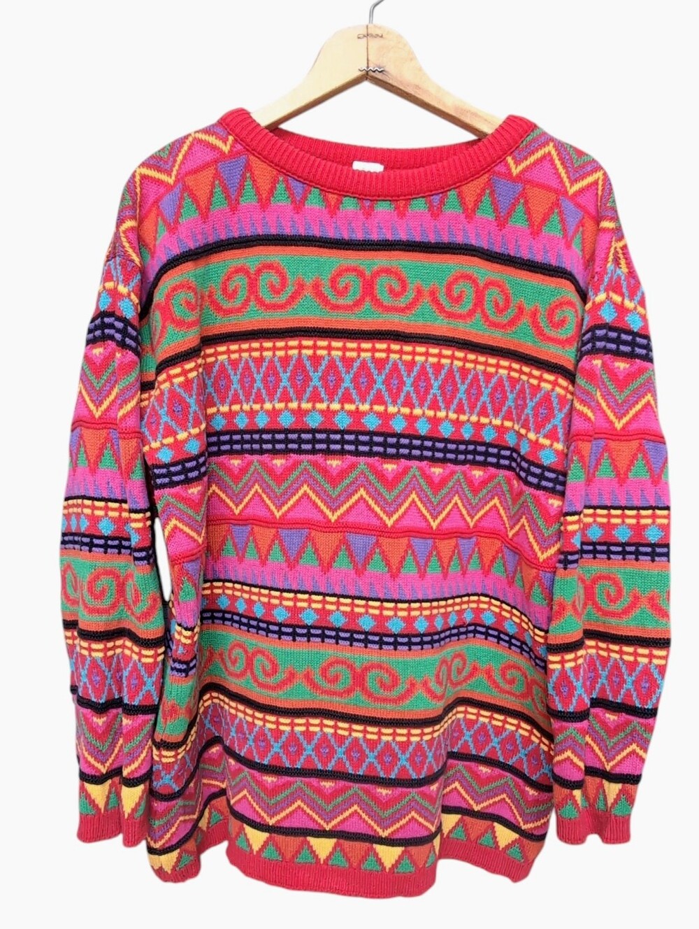 Vintage 80s Clifford & Wills Coogi-Style Multicolor Knit Sweater Women's MEDIUM